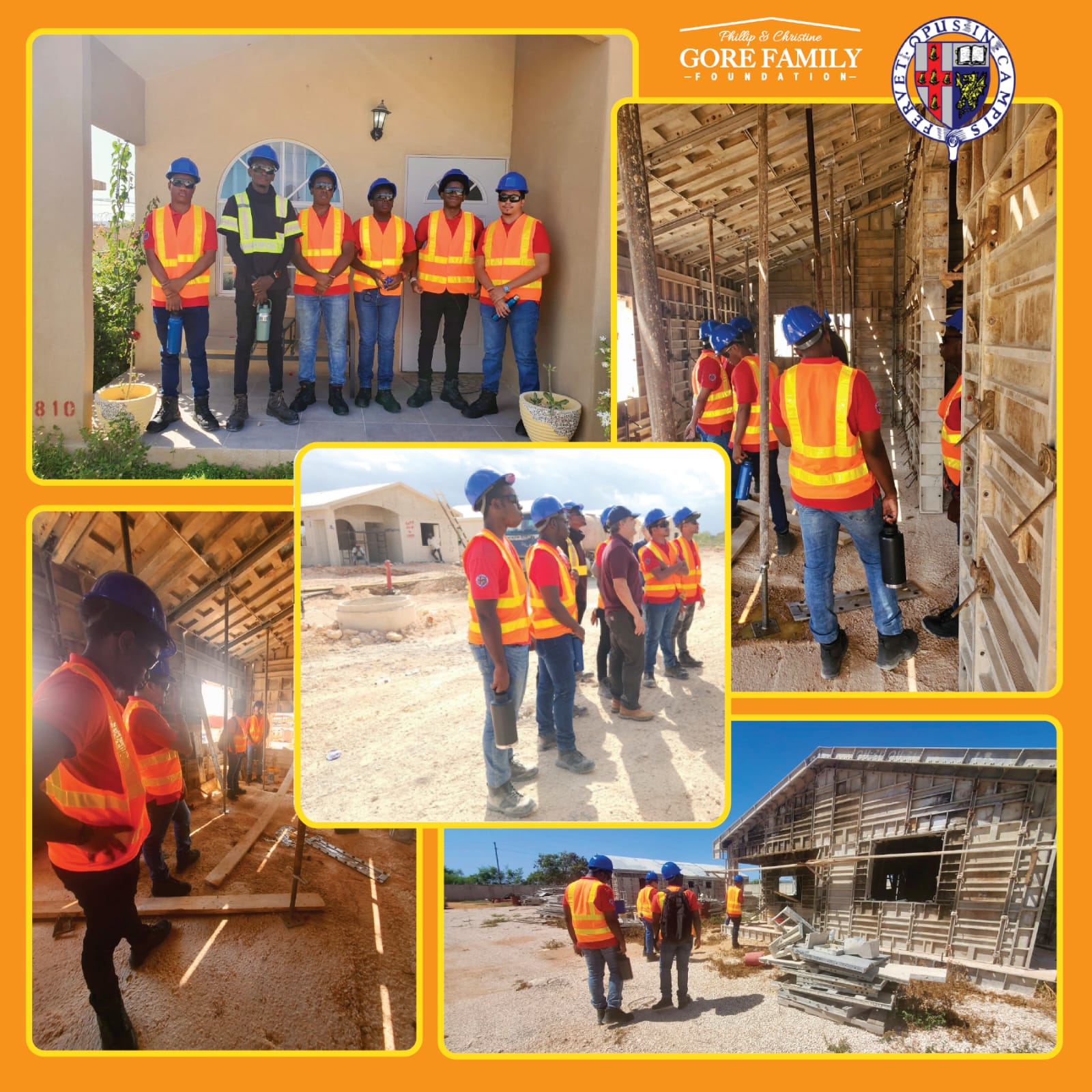 Students from Jamaica College learning construction ropes at Gore Homes' site